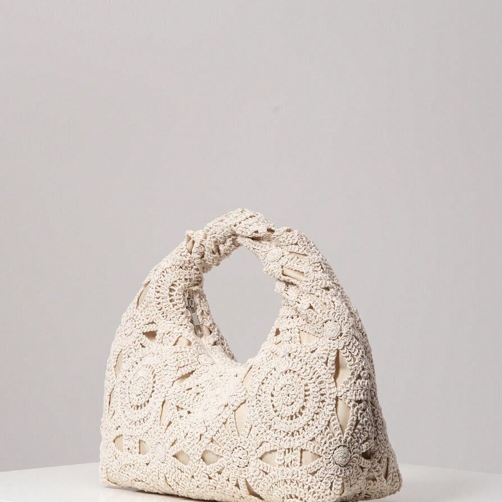 Apricot Boho Women's Hollow Floral Woven Bag - Picture 2 of 8